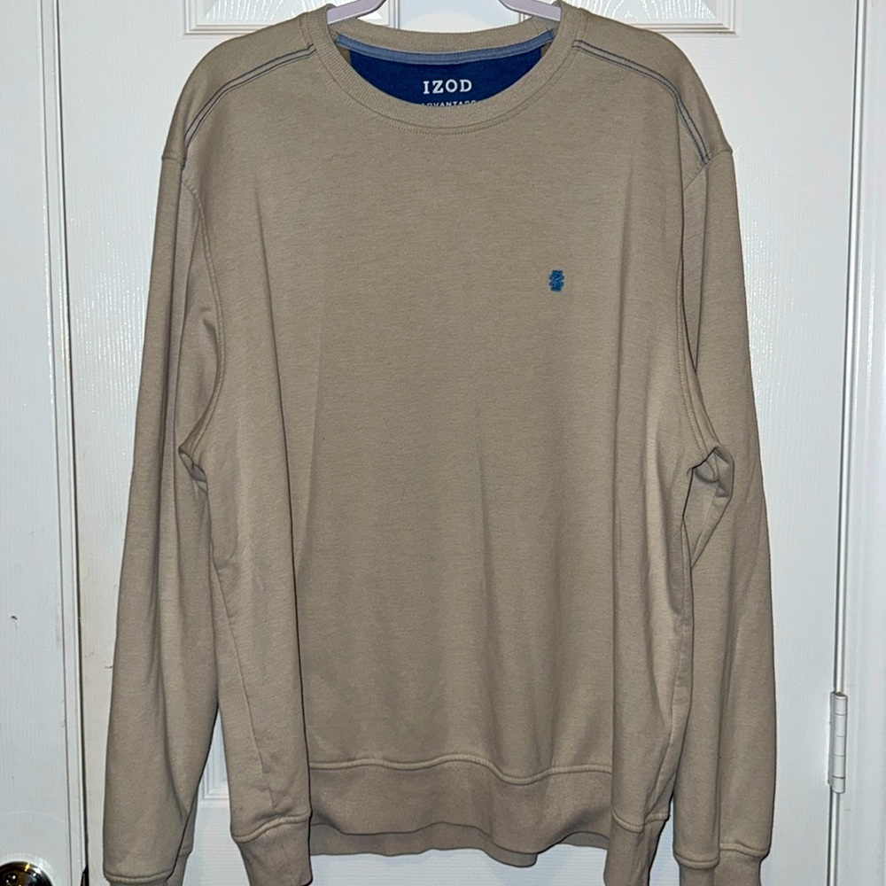 Men’s Izod Advantage Long Sleeve Crewneck Sweatshirt Oatmeal Size XXL